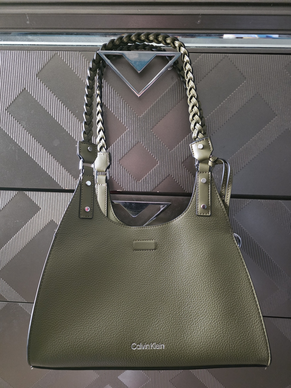 Olive Green Braided-Handle Women's Shoulder Bag